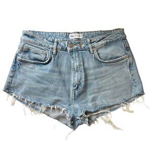 Zara Light Wash Denim High Rise Cut Off Shorts Frayed Hem - Size 10